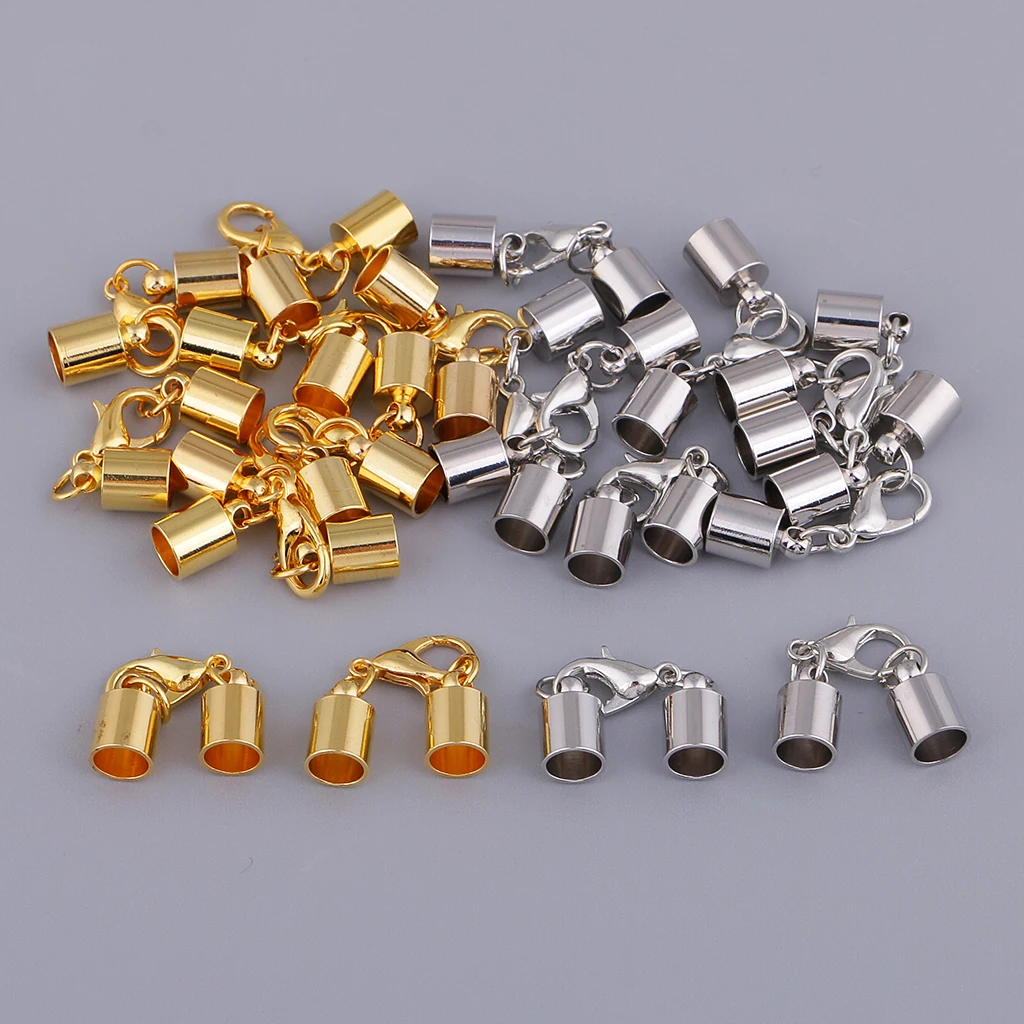 

20x Metal Plated Necklace Bracelet Caps Lobster Clasp Kumihimo Tube End Caps