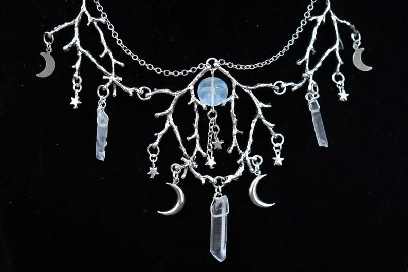 Crescent Moon necklace,Moon Goddess necklace ,pagan gothic necklace choker