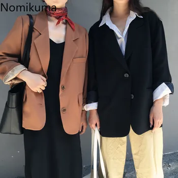 

Nomikuma 2020 New Arrival Long Sleeve Single Breasted Blazer Women Solid Color Casual Vintage Fashion Jackets Korean Tops 3a675