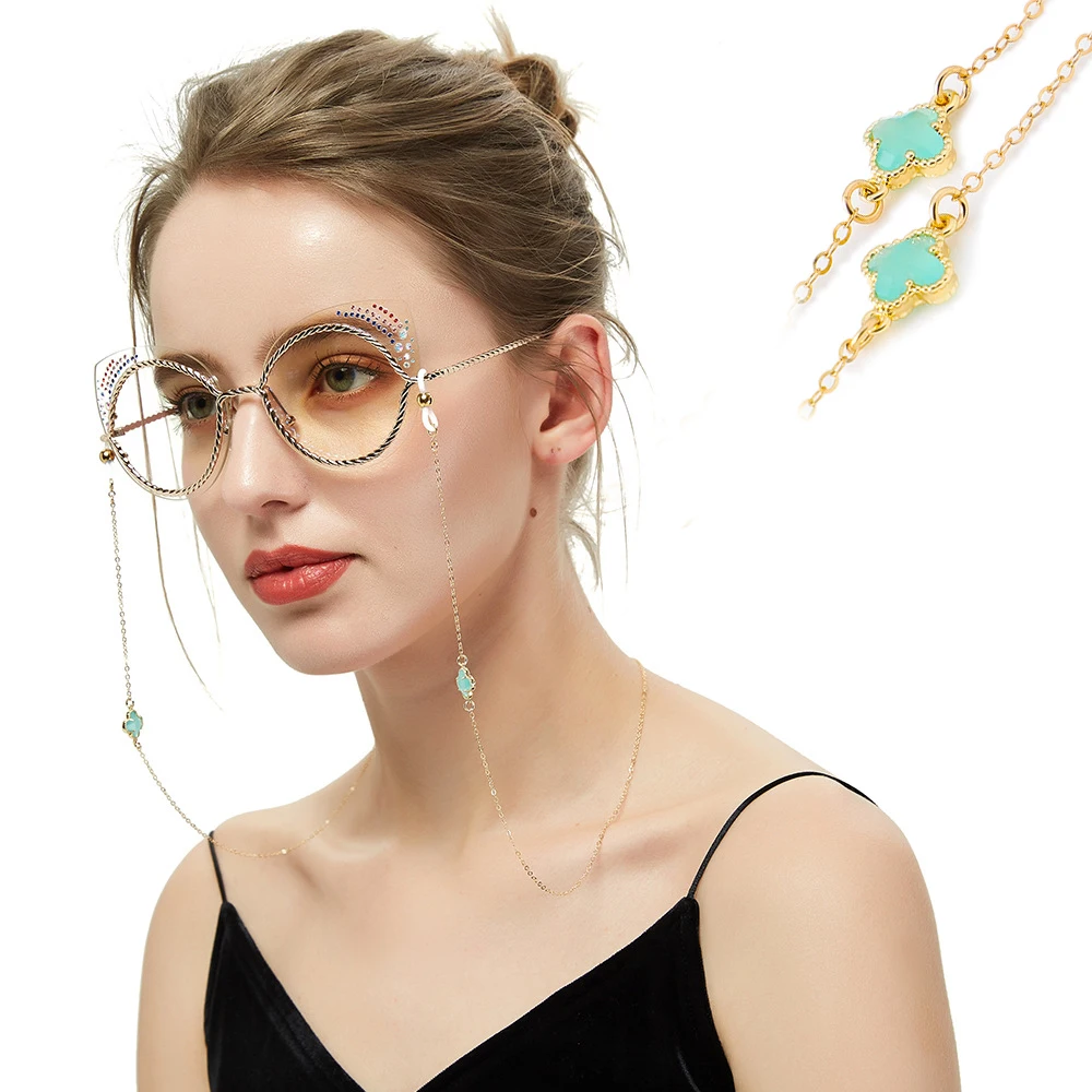 

Retro lolita 14k GF sunglasses chain quatrefoil durable color eyeglasses chain with silicone good loop