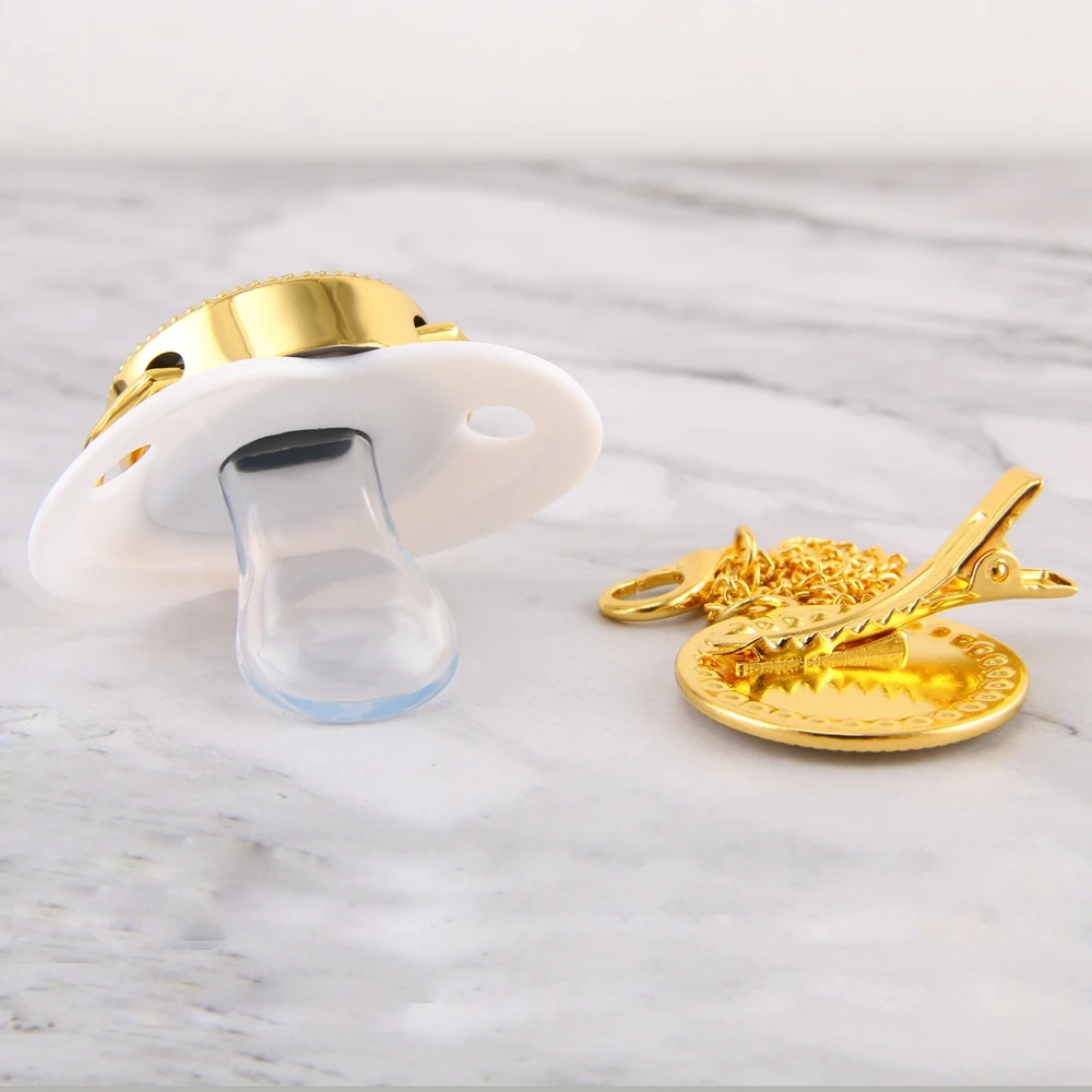 Golden Initial Letter Baby Pacifier With Chain Clip Luxury Sucette Bebe Bpa Free White Chupete For 0 18 Months Pacifier Aliexpress