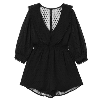 

[EAM] Loose Fit Women Dot Printed Persepctive Playsuits New High Waist Pocket Stitch Pants Fashion Spring Autumn 2020 1U405