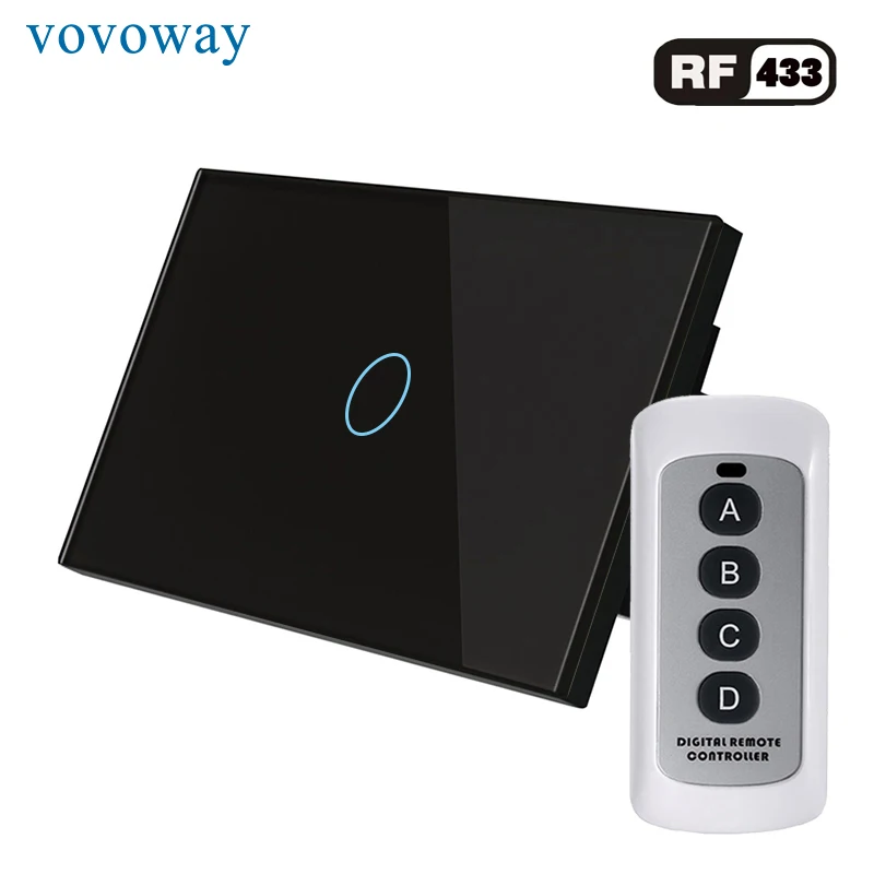 US-RF- D Black Сенсорный выключатель со стеклянной панелью Vovoway US, выключатель-светильник, Радиочастотное Беспроводное управление, настенный плакат, 1 \ 2 \ 3 банды AC110V 220 V, семейная настенная палка - Color: US-RF- D Black