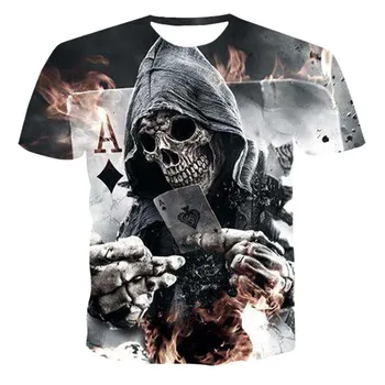 

2020 Summer New Men's T-shirt 3D Skull & Poker Fashion Short-sleeved Tops Street Round Neck T-shirt Unisex Casual T-shirt