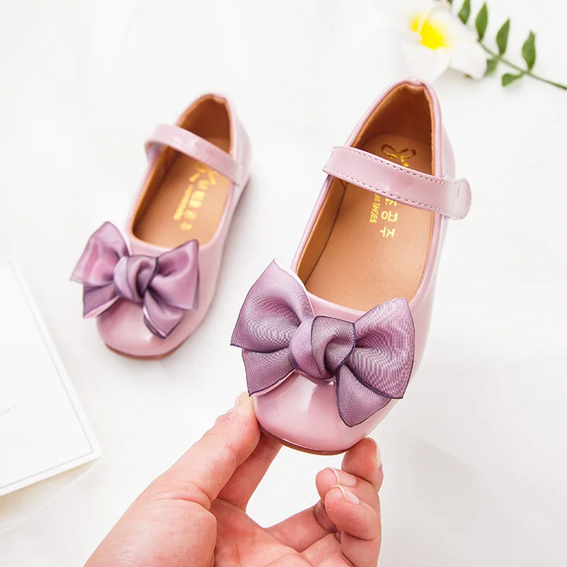 2020 New Bow Girl Leather Shoes For School Spring Party Big Kids Princess Wedding Children Shoes 3 4 5 6 7 8 9 10 11 12 Years