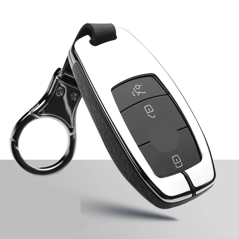 Цинковый сплав+ кожаный чехол для автомобильных ключей, чехол для Mercedes Benz W203 W210 W211 W124 W202 W204 W212 W176 AMG2017 E Class W213 S class - Название цвета: E-silver black