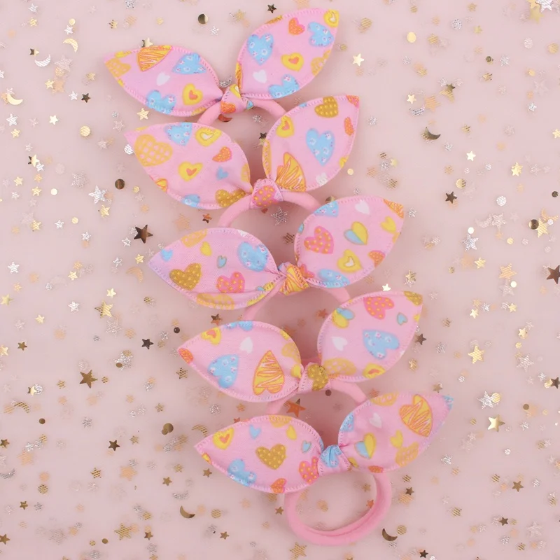 pink Модный тканевый материал, маленькие, большие, сердечки, заячьи ушки, для девушек, на голову, резинка для волос, аксессуары для волос для женщин, 10 шт - Цвет: pink