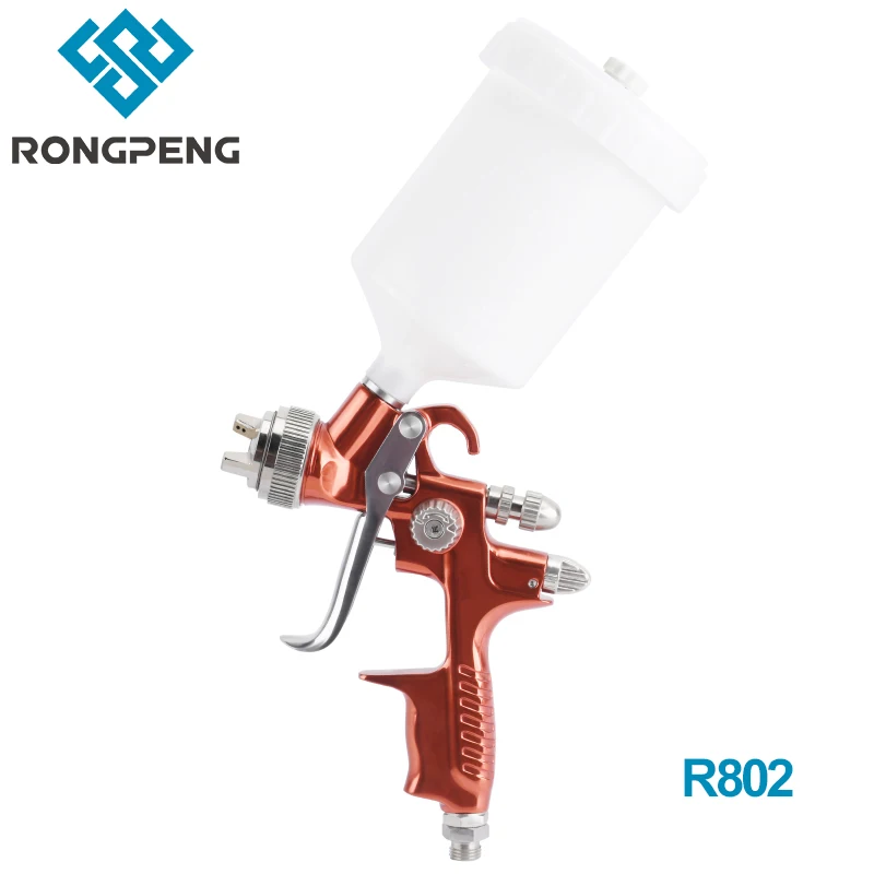 HVLP Air Spray Gun 1.3mm RONGPENG R802 Top Grade Nozzle Red Painting Gun Gravity Feed Pneumatic Tool Airbrush For Cars Auto