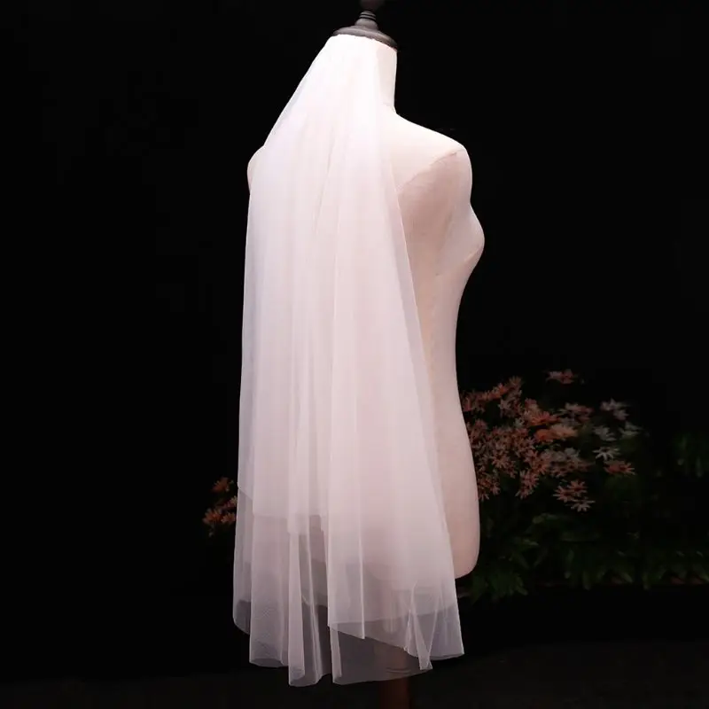 Minimalist Simple 2 Tier Layered Women Girls Short Wedding Veils Ivory White Tulle Bridal Veil Marriage Accessories Comb