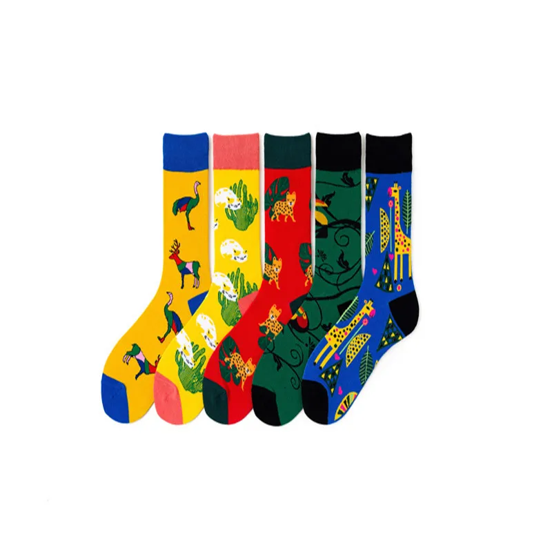Новинка; сезон осень-зима; Разноцветные хлопковые носки унисекс с рисунками животных; леопардовый принт; кактус; Страус; попугай; носки с жирафом для женщин