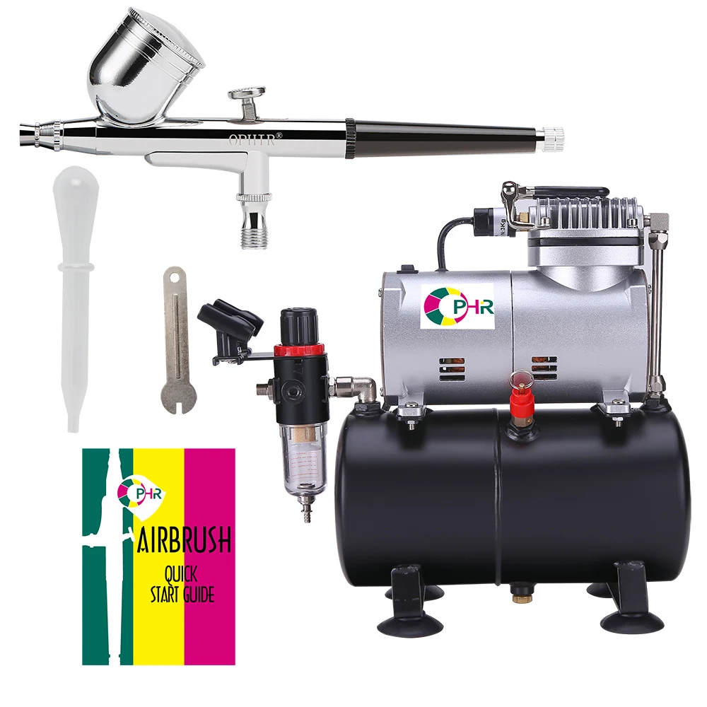 OPHIR Gravity Dual Action Airbrush Compressor Kit with Tank for Hobby Tattoo Painting Airbrushing 110V,220V _AC090+AC004+PB001 ophir 2 sets double dual action airbrush kit