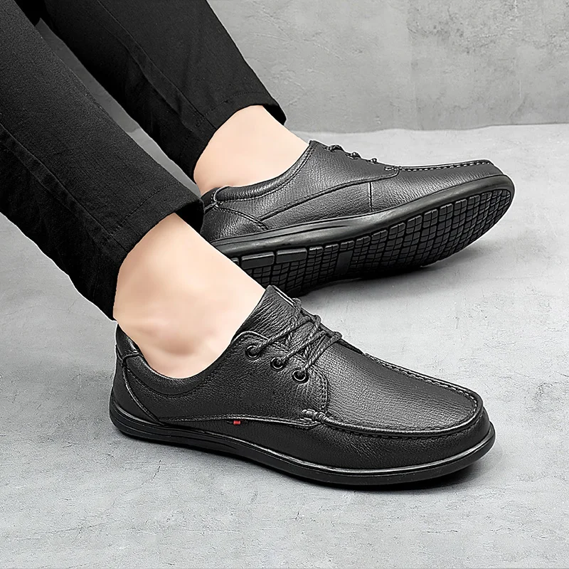 

Men's Casual Shoes Fashion Lightweight Lace Up Leather Sneakers Four season Breathable Men Flats Shoes Male Footwear *3190289