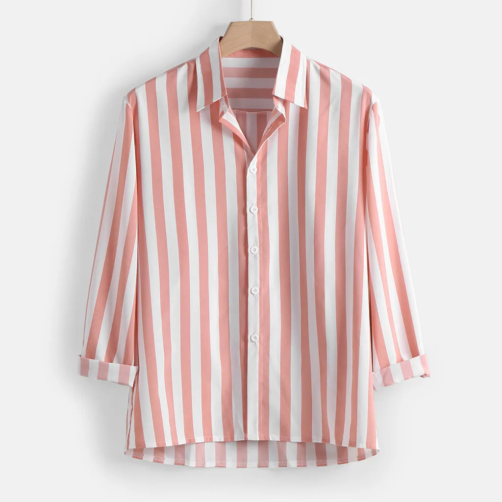 Men Fashio Vertical Striped Slim Fit Long Sleeve Casual Button Down Dress Shirts M0906