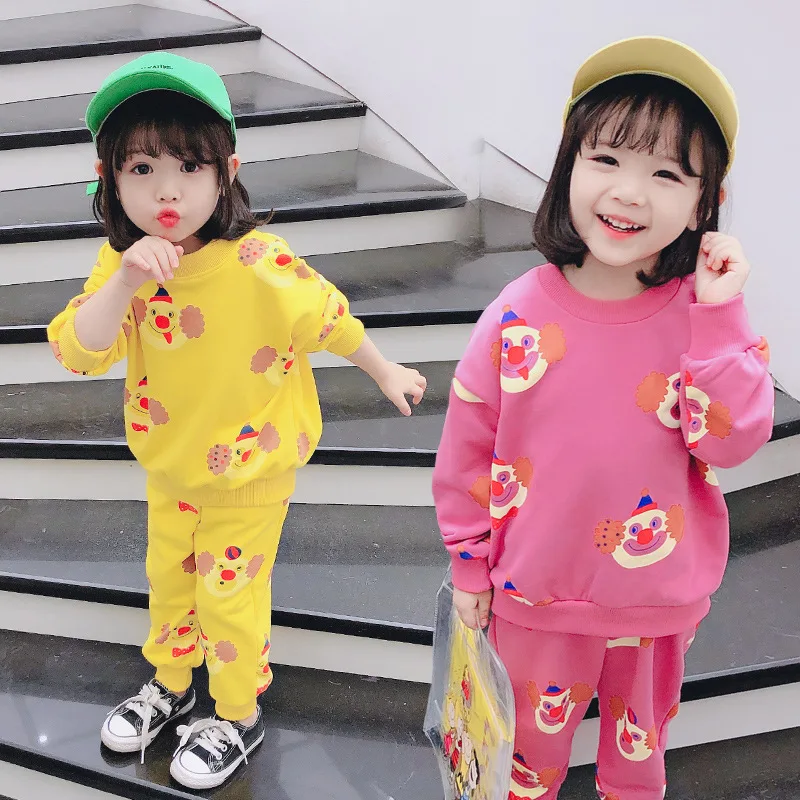 

2020 New Style Korean-style CHILDREN'S Suit Girls Spring Clothing Children Children Clown Cartoon Two-Piece Set Cotton Pieces