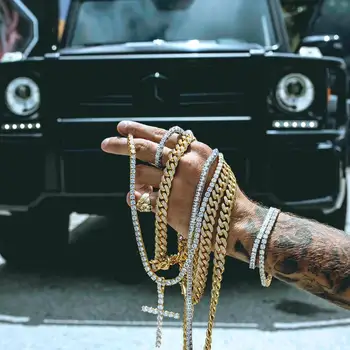 

18k gold electroplated micro-studded diamond jewel Buckle Miami Cuban Chain 12mm Men's Necklace