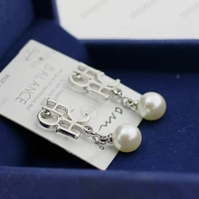 Высокое качество, серебряные серьги с буквами, женские роскошные стразы, серьги-гвоздики с большим жемчугом, брендовые Свадебные ювелирные изделия для девушек, гвоздики Y12241