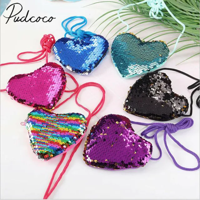 2019 Baby Accessories Ladies Girls Heart Coin Purse Bag Cute Sequins Small Tote Fashion Handbag Purse Kids Props Gifts 1