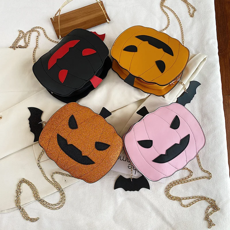 Newest Female Fanny Crossbody Handbag Halloween Devil Pumpkin Shaped Fashion Wild Fantastic Shoulder Bag with Chain Strap