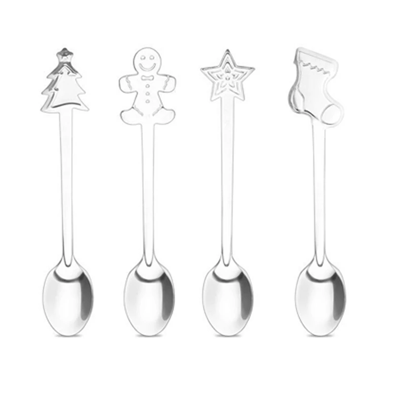 New-4PCS, Рождественская ложка из нержавеющей стали, модная мультяшная кофейная ложка, домашняя кухонная посуда и приборы(случайный стиль
