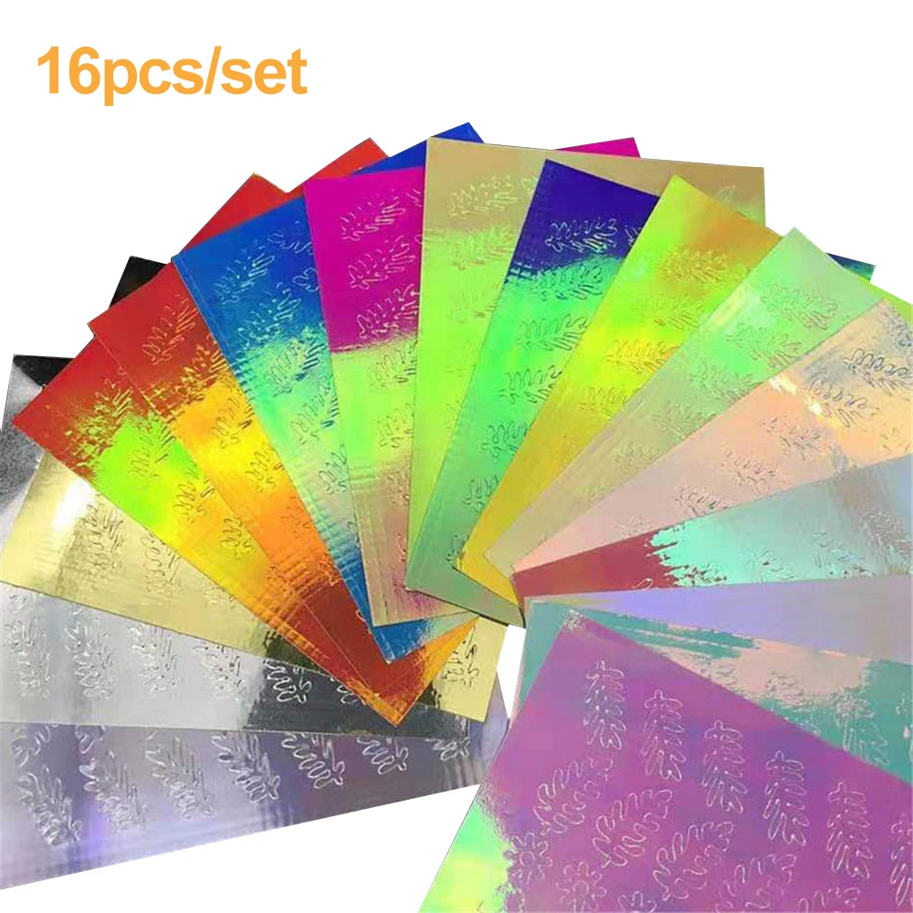 16pcs 16Pcs/Set Multi-color Leaves Pattern Hollow Nail Leaves Sticker Foil DIY Nail Art Decal Leaf Nail Sticker Nail Art Decor - Цвет: 16pcs