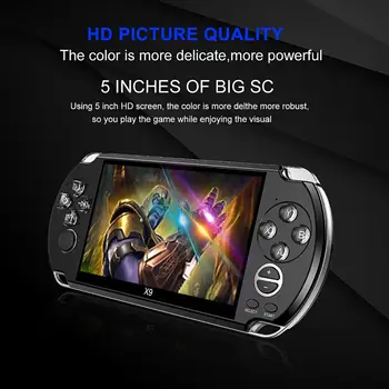 

Retro NES / GBA / FC Nostalgic 128-bit Arcade 5.1 Inch 8G Handheld X9 PSVita Handheld Game Console with Mp3 Movie Camera