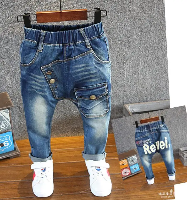 

Brand kids boys jeans pants spring and autumn soft children baby elastic waist cartoon cotton denim jeans for boys pants 2-6year