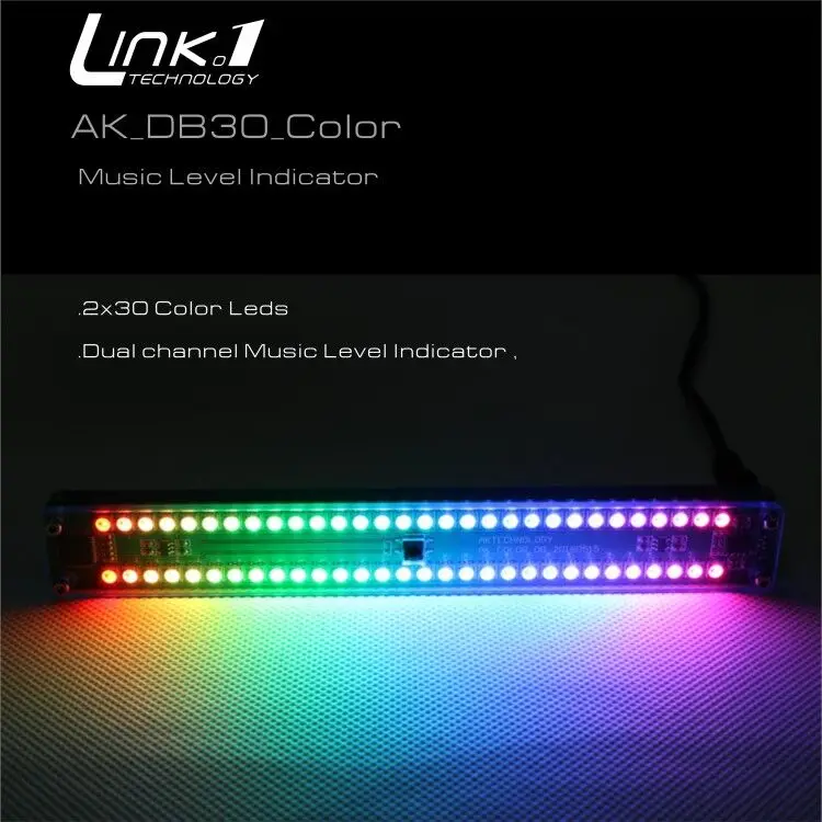LINK1 Dual 30 Level Indicator Colorful Music AudioSpectrum Indicator Stereo Amplifier VU Meter with Remote Control