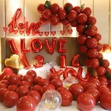 Metallic Red Heart Ruby Agate Red Balloons Wedding Background Room Decoration Love Letter Balloon Valentines Decor