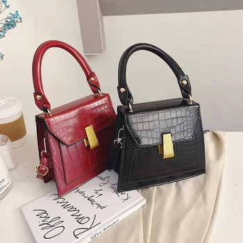 

Ladies Fantasy Stone Crocodile Pattern PU Leather Tote Bag 2020 New Retro Mini Shoulder Bag Messenger Bag Mobile Phone Bag