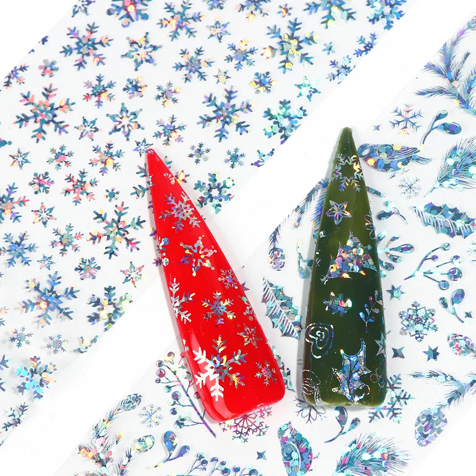 MSHARE 3D Снежинка звезда лазерный блеск Рождество наклейки из фольги для переноса ногтей стикер s дизайн ногтей перевод рисунка фольги s