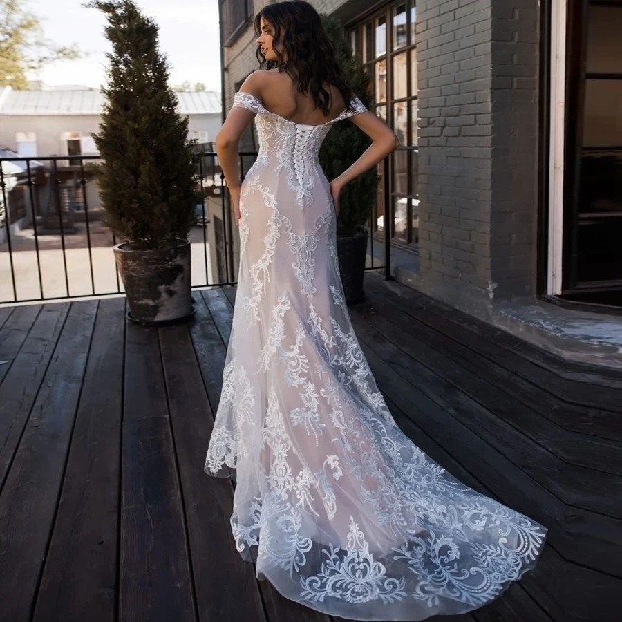 Сексуальное свадебное платье русалки с открытыми плечами, без рукавов, с аппликацией, кружевные свадебные платья, недорогие платья для невесты