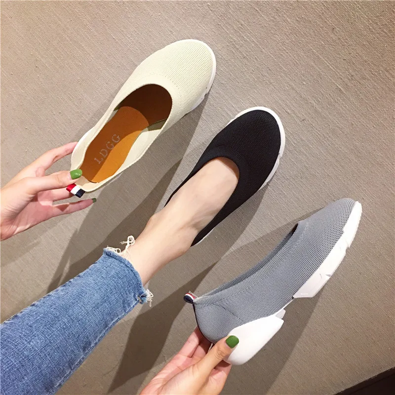 

Flying Woven Shoes 2019 Autumn New Style Knitted Thick Bottomed Platform Shoes round Shallow Mouth Versatile Comfortable Sports