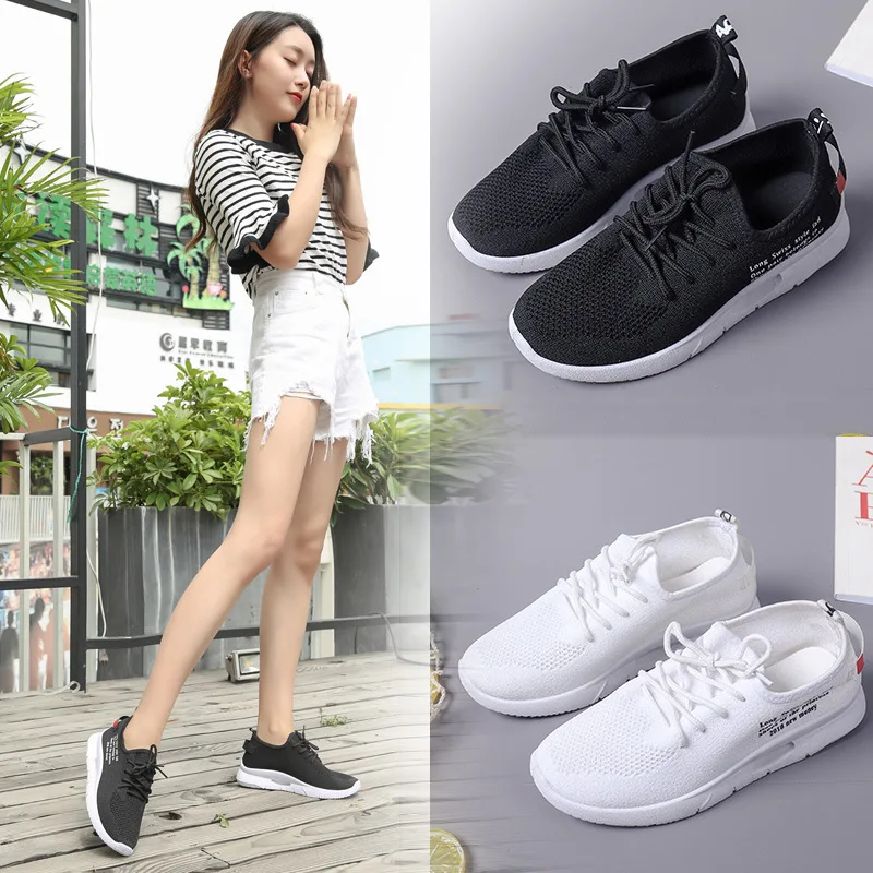 

2018 Summer New Style Women's Beijing Cloth Shoes zhen fei Woven Fashion Lace-up White Shoes Flat Sports Casual Mesh Shoes