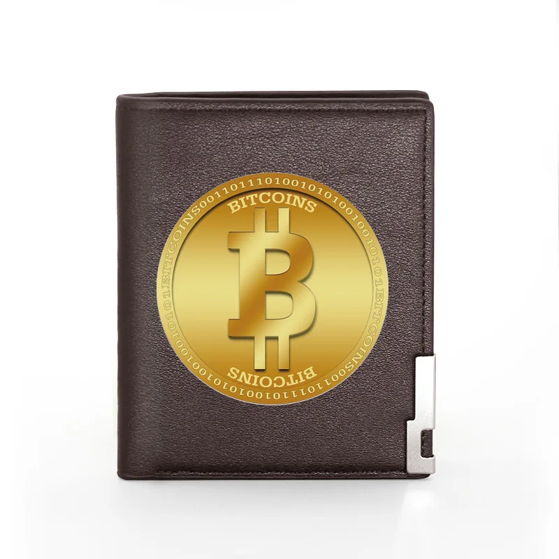 Men Wallet Leather Bitcoin Design Printing Billfold Slim Credit Card/ID Holders Inserts Money Bag Male Pocket Short Purses 