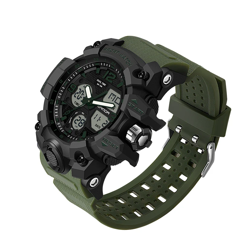 SANDA New Fashion Sport Military Men's Wrist Watch Digital Quartz Dual Display Watches Waterproof Casual Watch for Male 6030 