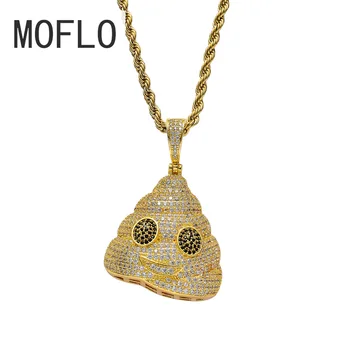 

MOFLO Hip Hop Funny Jewelry Stool Pendant Necklace Paved Diamonds Copper Cubic Zircon Necklace with Rope Chain