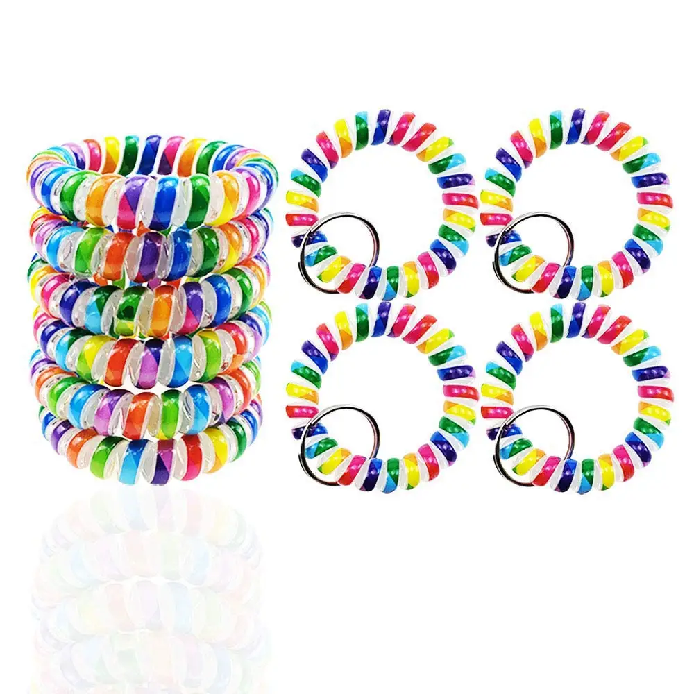 

Wrist Coil Wrist Keychain Colorful Stretch Wristband Key Chain for Gym, Pool, ID Badge 10PCS