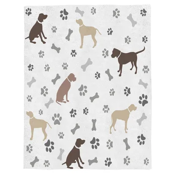 

Dog Pet Paw Print Bone Painting Art Simple Silhouette Hound Coral Fleece Fuzzy Blankets on Bed Throws Bedsheet for Kids Girls