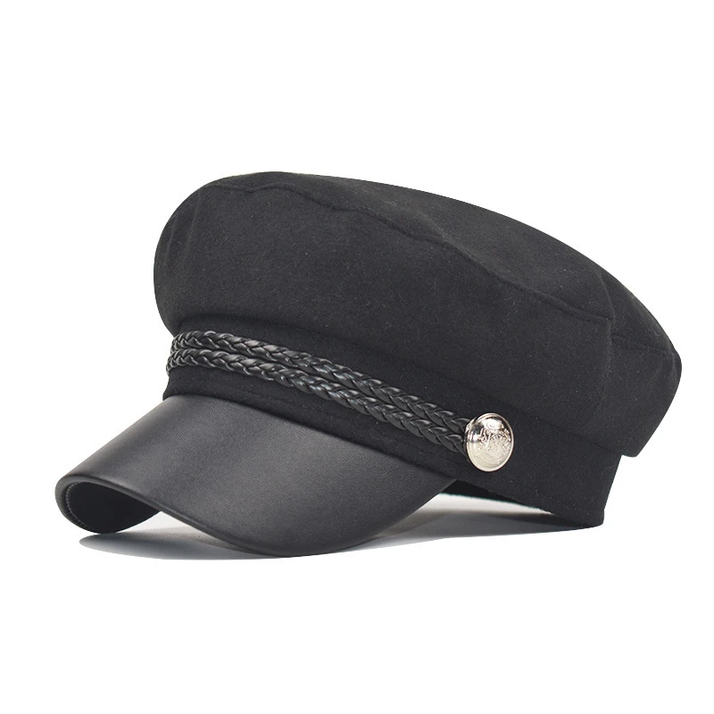 Новинка, кружевной хлопковый берет, шапка для женщин, повседневная шапка из искусственной кожи, шапка для девушек, Осень-зима, Ретро стиль, шапка, s, французские женские шапки - Цвет: dark black