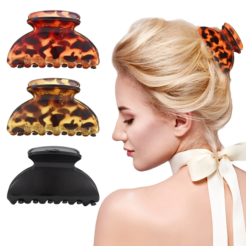 

3pcs Leopard Print Hair Clip Plastic Grab Clip Simple And Versatile Hair Claw Bath Shower Hair Grab Clip