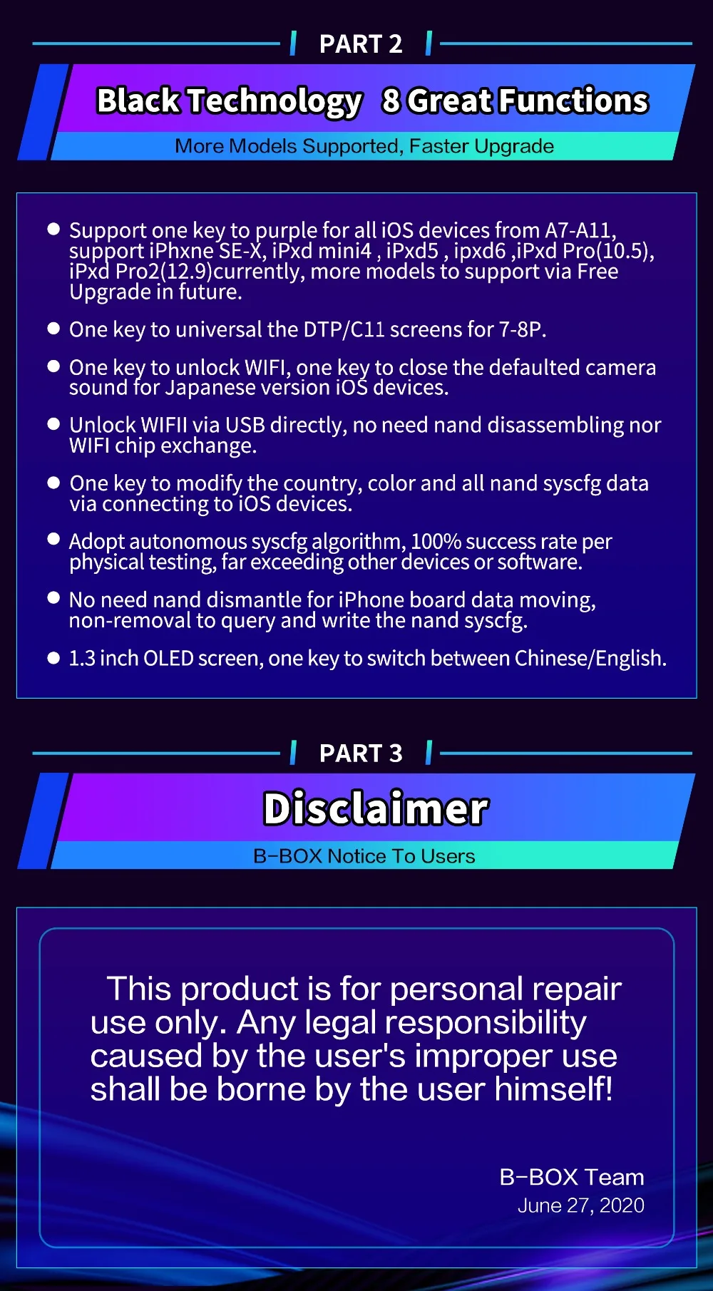 JC B-BOX C3 DFU For IOS A7-A11 Windows DCSD Cable to Enter Purple Screen for iPhone/ iPad Unlock WIFI Write NAND Syscfg Data