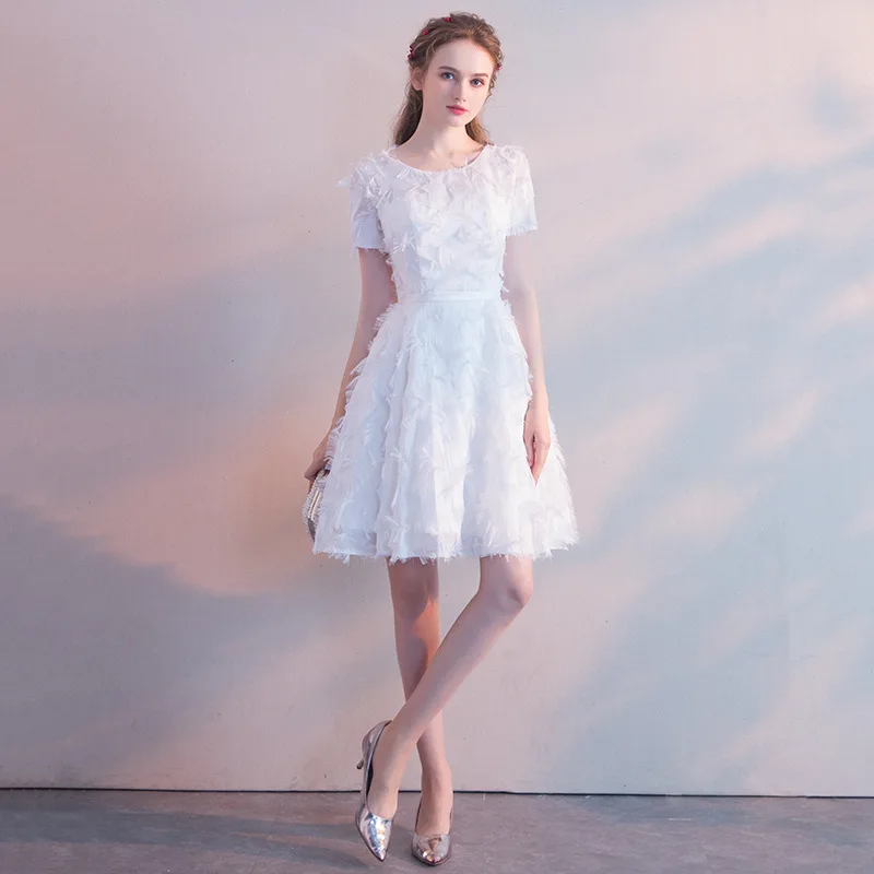 o-neck Skyyue/платье подружки невесты без рукавов с однотонными перьями; Robe demoiseur D Honneur размера плюс; длина до колена; Vestido Madrinha E024 - Цвет: o-neck