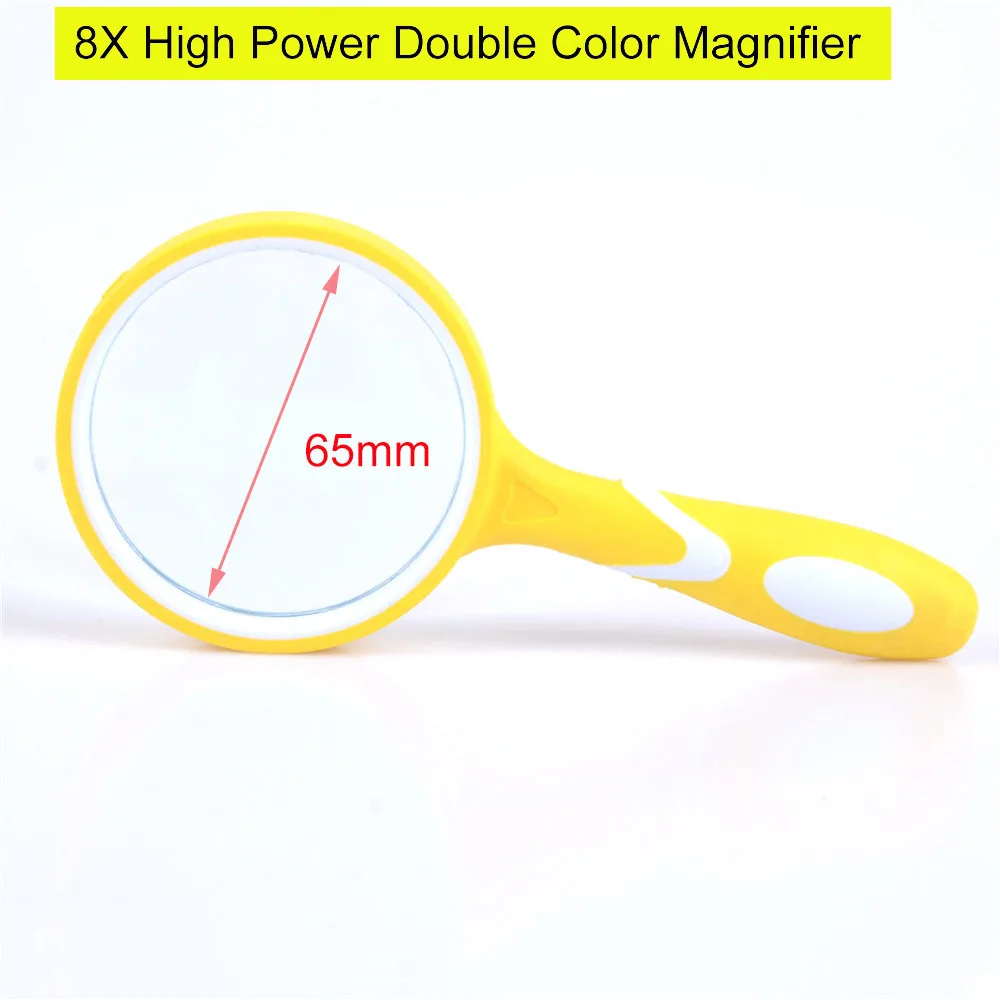 

8X Handheld Reading Magnifier High Power Double Color 65mm Glass Lenses Rubber Magnifying Glass Repair Tool