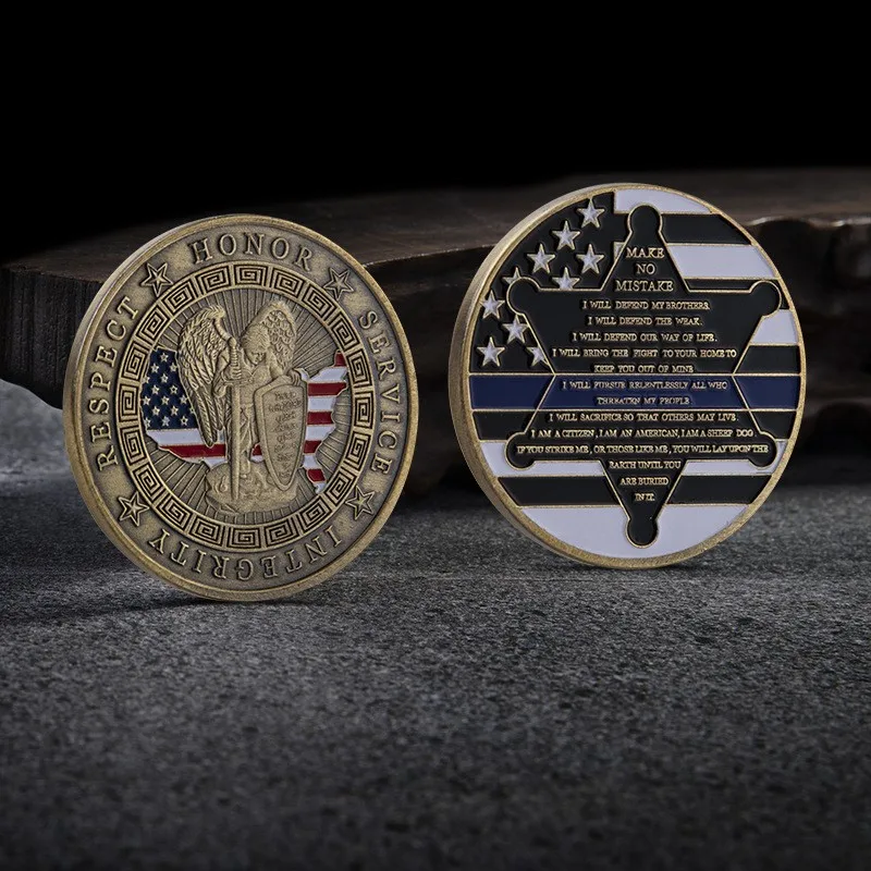 

Thin Blue Line St. Michael Police Officers Challenge Coin Motto with Prayer Single Coin Commemorative Law Enforcement Gifts
