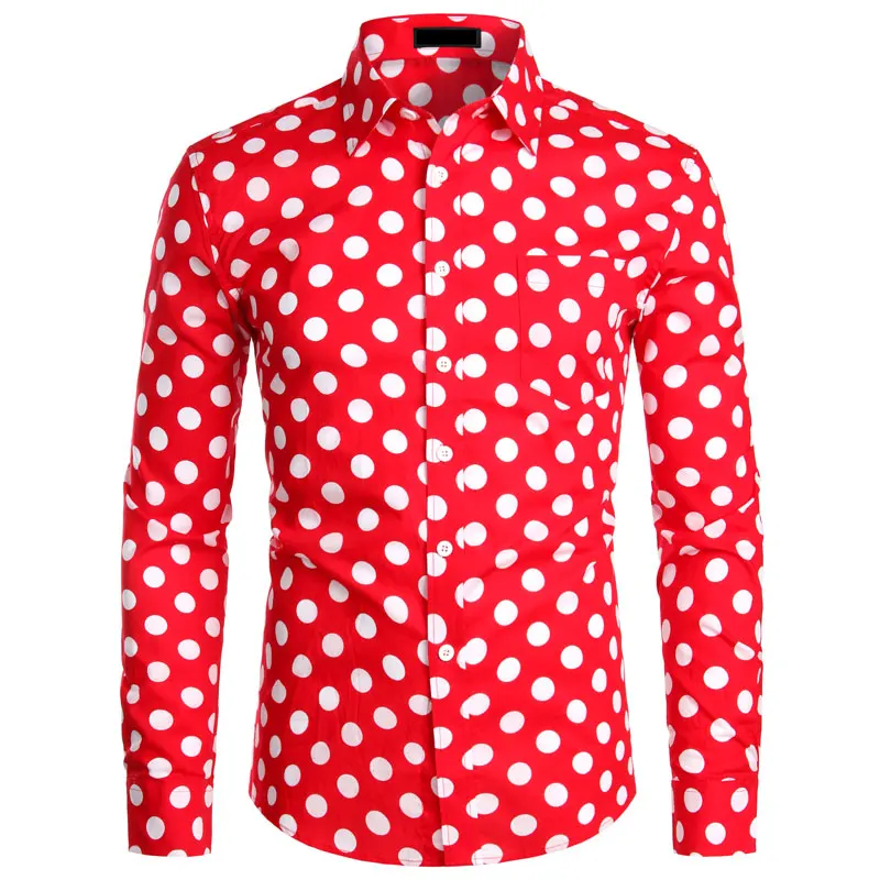 Black White Polka Dot Shirt Men Chemise Homme Casual Button Up Mens Dress Shirts Garden Point Camisas Masculina USA Size XS-XXL short sleeved shirts