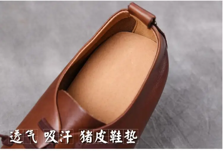 Autumn Casual Flat Shoe Genuine Leather Loafers Mother Pregnant Women Shoe Female Women Flats comfortable handmade Shoes