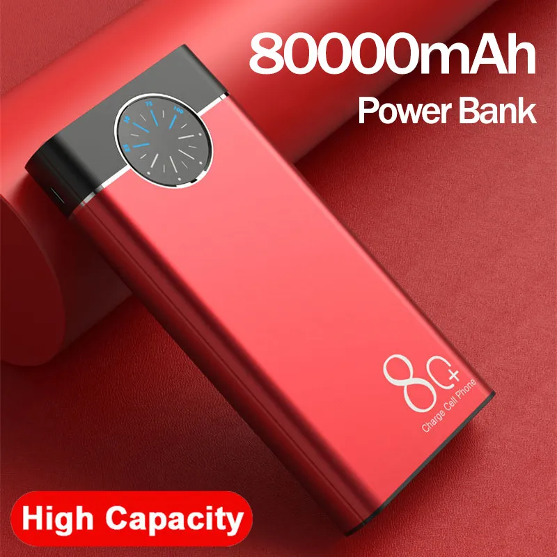 charging bank 80000mAh Solar Phone Powerbank Fast Charger Portable with LED Light 4 USB Ports External Battery Suitable for Xiaomi mi Iphone13 external battery