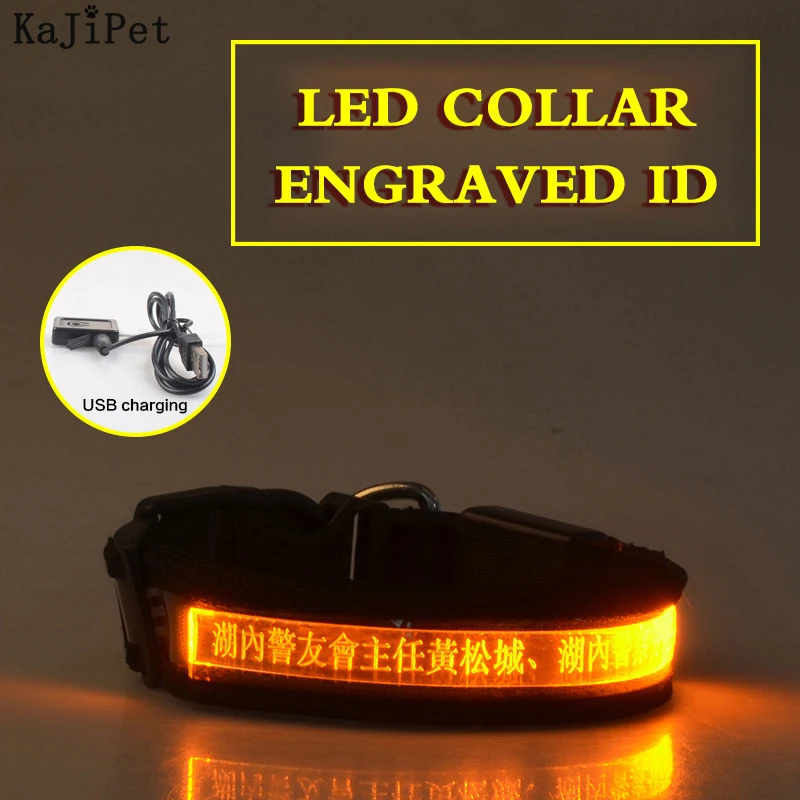 Engraved ID LED Dog Collar Luminous USB Custom Dog Tag Personalized Nylon Pet Dog Collar Led USB Light Night Safety Collar Perro 