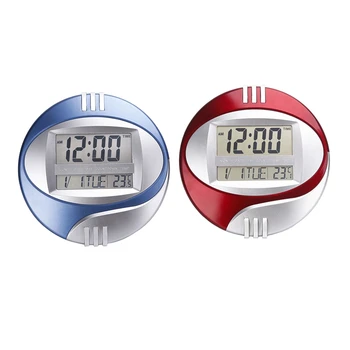 

2Pcs Temperature Display Digital Wall Electronic Clock LCD Moderne Calendar LED Bracket Watch Mute - Blue & Red