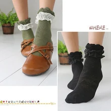 Японские осенние женские Kawaii принцесса Белый Черный Кружева Лолита носки Ретро Рюшами милые дамы оборками Цветочные Носки